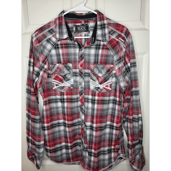 Buckle Other - Buckle Black Shirt‎ Mens M Plaid Snap Button Up Long Sleeve Shirt Red Black Gray